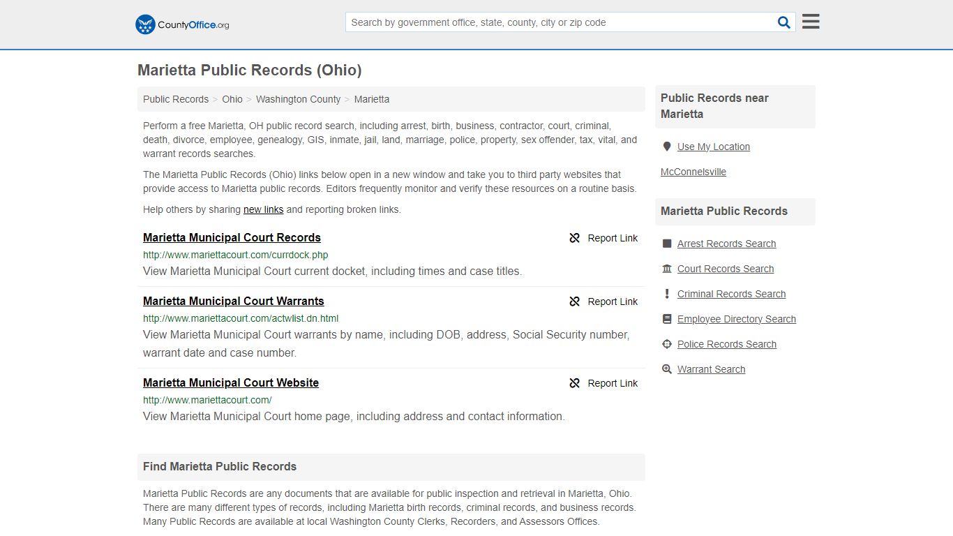 Marietta Public Records (Ohio) - County Office