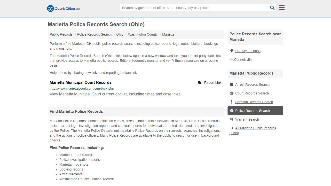 Police Records Search - Marietta, OH (Accidents & Arrest Records)